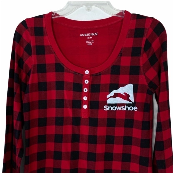 Little Blue House Snowshoe Pajama Dress Red XS - Picture 4 of 8
